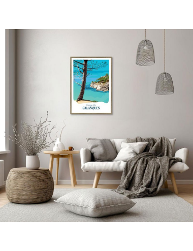 Affiche Calanques – paysage Méditerranée vintage encadrée