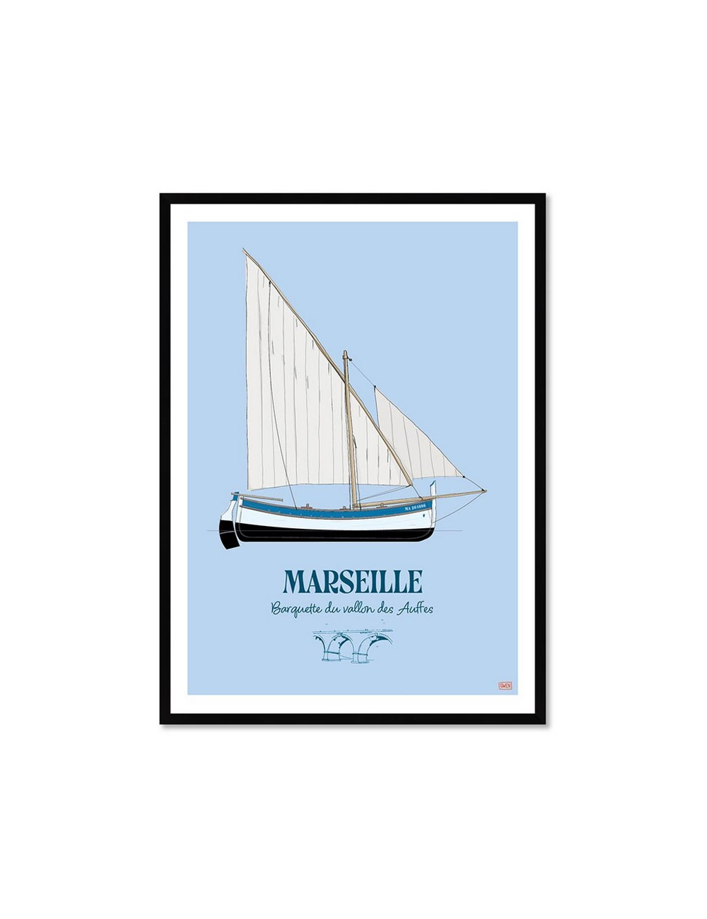 Affiche Marseille barquette – Vallon des Auffes vintage encadrée