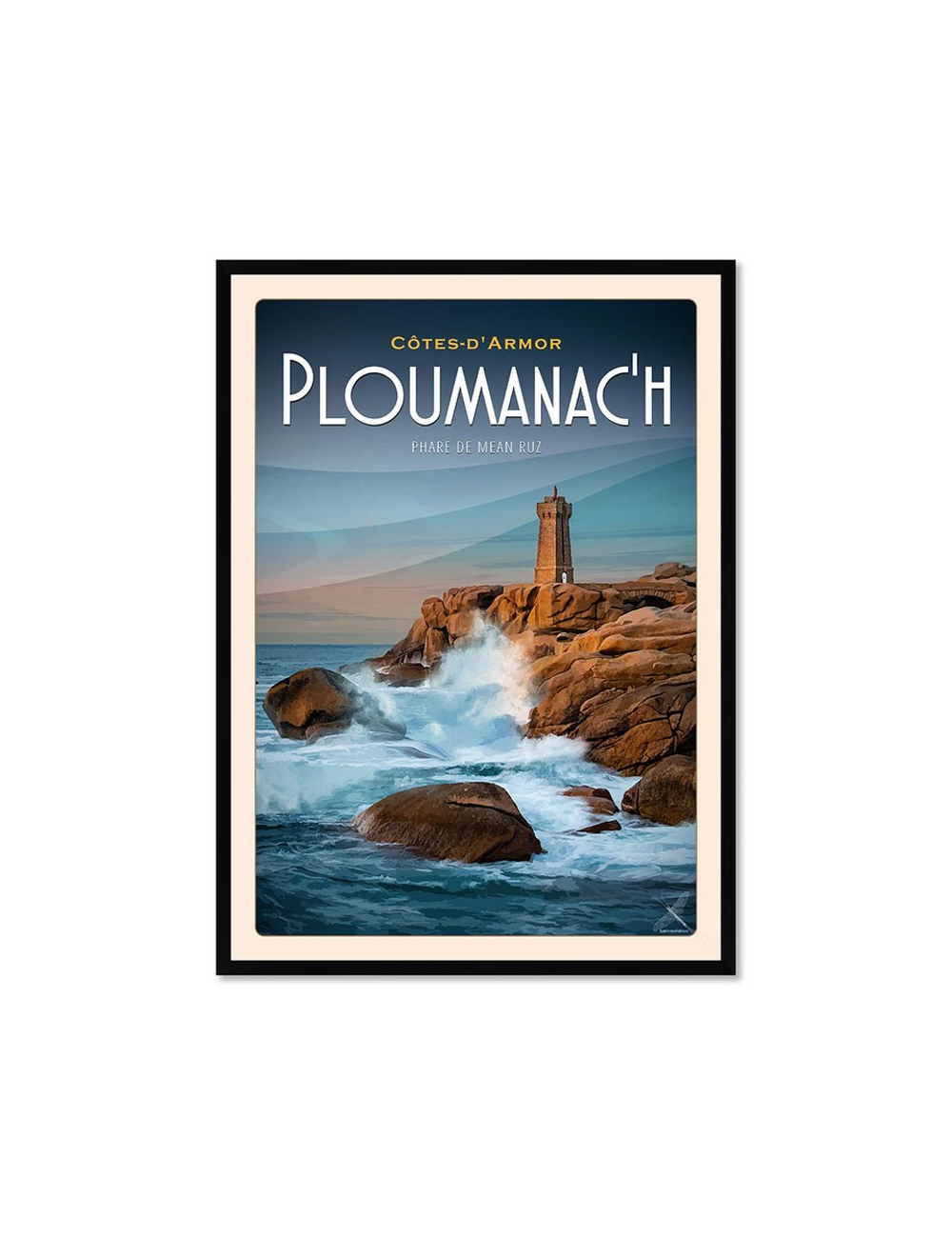 Affiche vintage Ploumanac’h – Phare de Mean Ruz encadrée