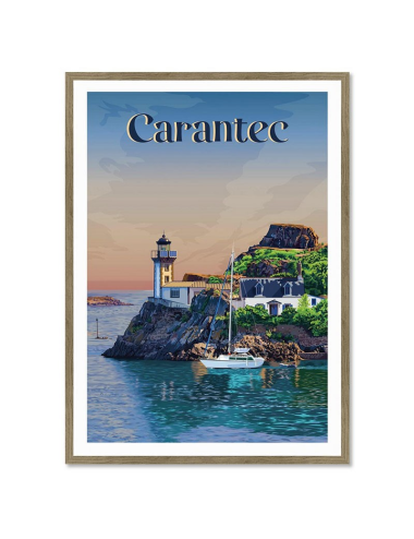Affiche encadrée Carantec – Illustration vintage du phare et du port