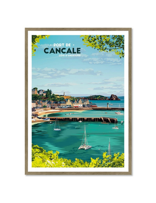 Affiche encadrée vintage Cancale port breton coloré