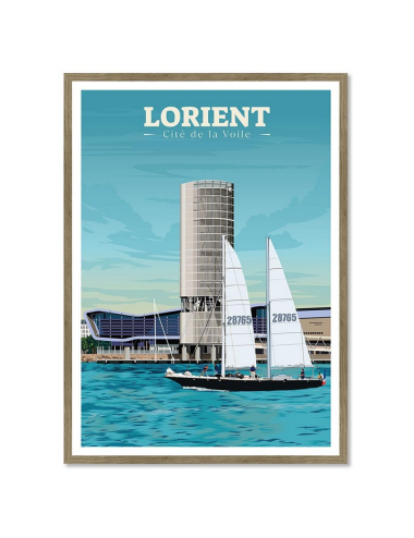 Affiche vintage encadrée de Lorient avec voilier et Cité de la Voile