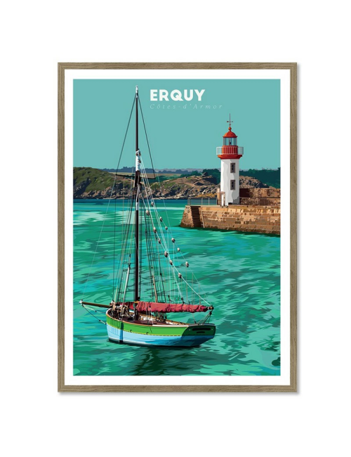 Affiche vintage Erquy – Phare des Côtes d’Armor encadrée
