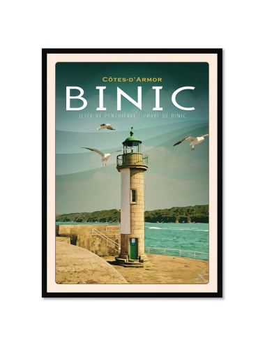 Affiche vintage Binic – Phare encadrée