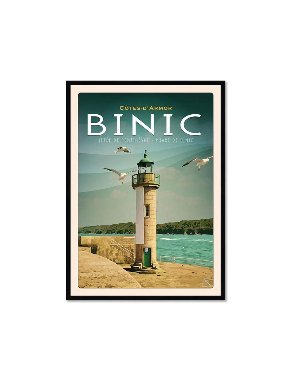 Affiche vintage Binic – Phare encadrée