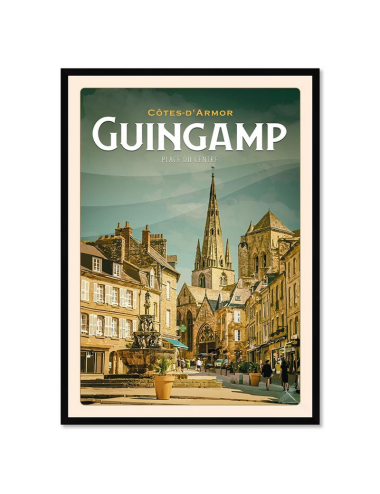 Affiche vintage Guingamp – Place du Centre encadrée