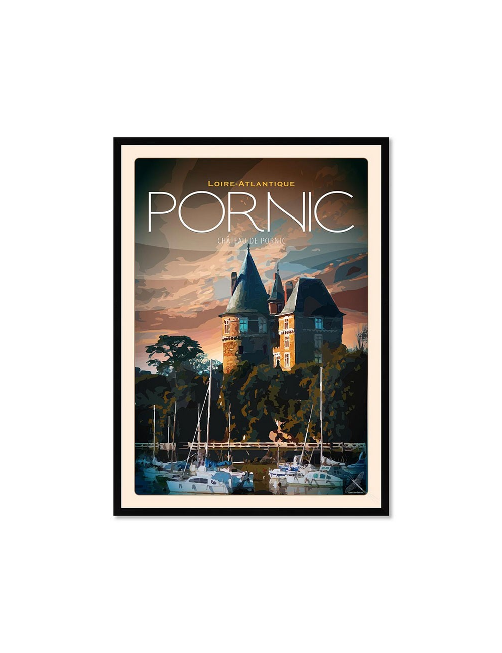 Affiche rétro château de Pornic encadrée