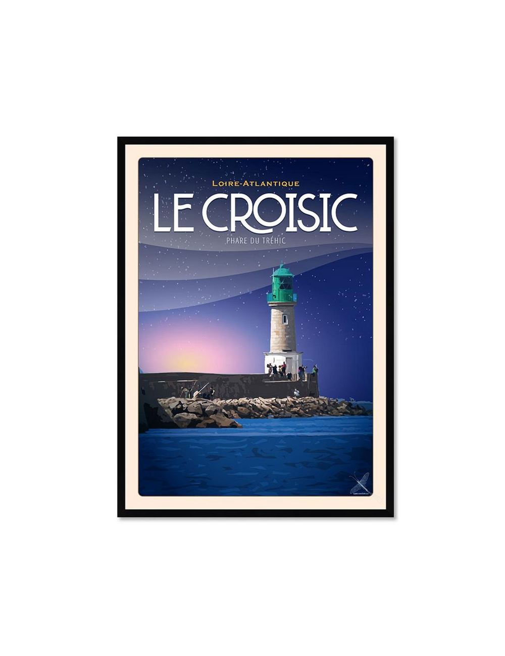 Affiche rétro Le Croisic phare du Tréhic encadrée