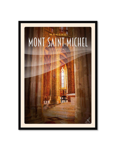 Affiche rétro Mont Saint-Michel intérieur abbatiale encadrée