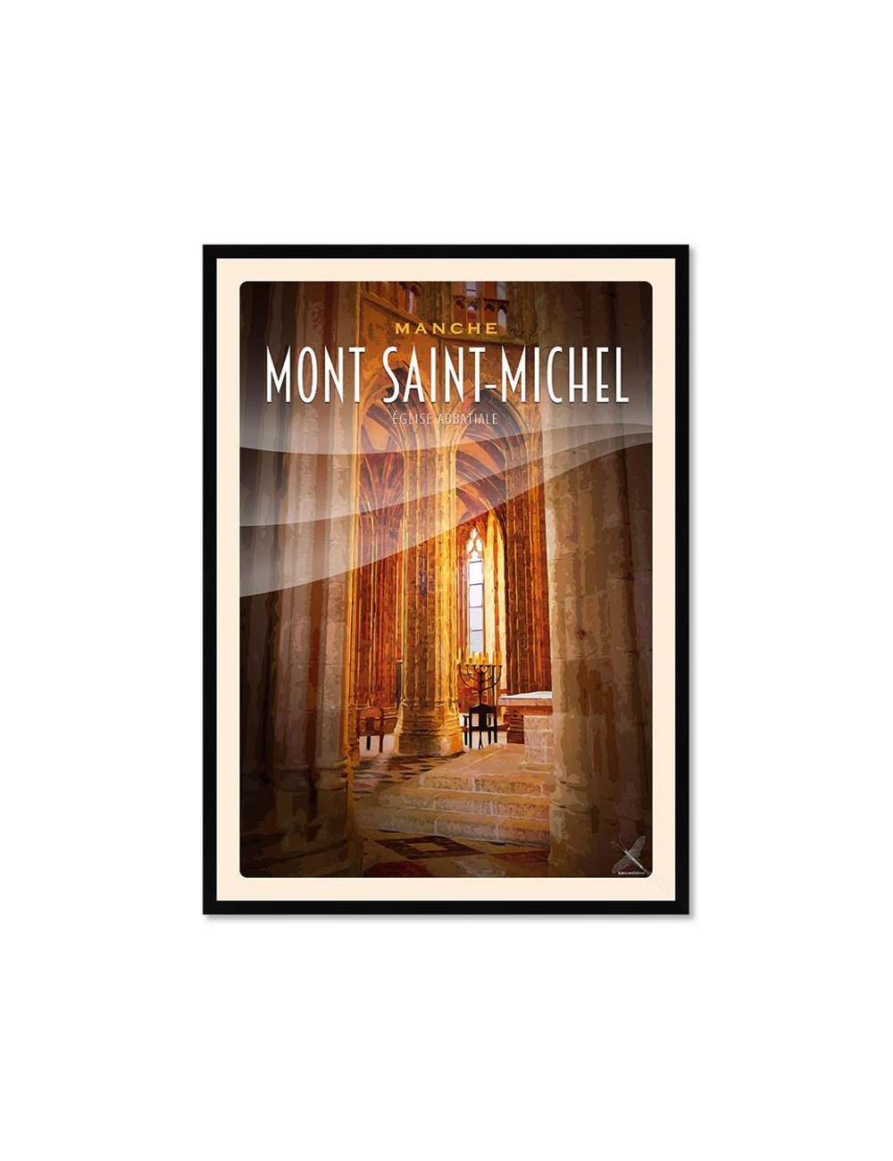 Affiche rétro Mont Saint-Michel intérieur abbatiale encadrée
