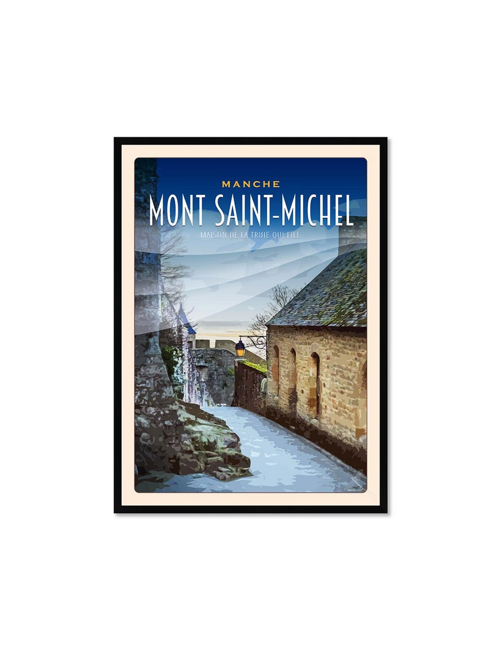 Affiche rétro Mont Saint-Michel Maison Truie encadrée