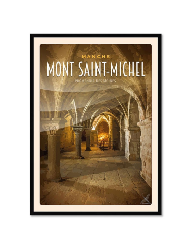 Affiche rétro Mont Saint-Michel encadrée – Promenoir des moines