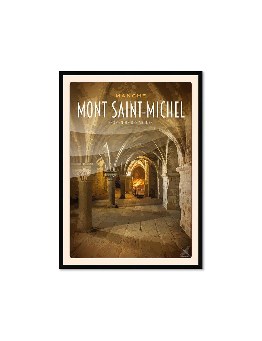 Affiche rétro Mont Saint-Michel encadrée – Promenoir des moines