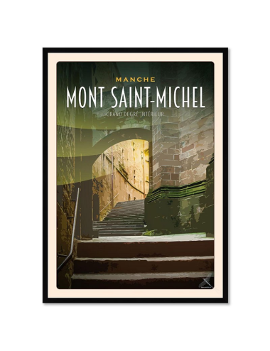 Affiche rétro Mont Saint-Michel encadrée – Escalier intérieur