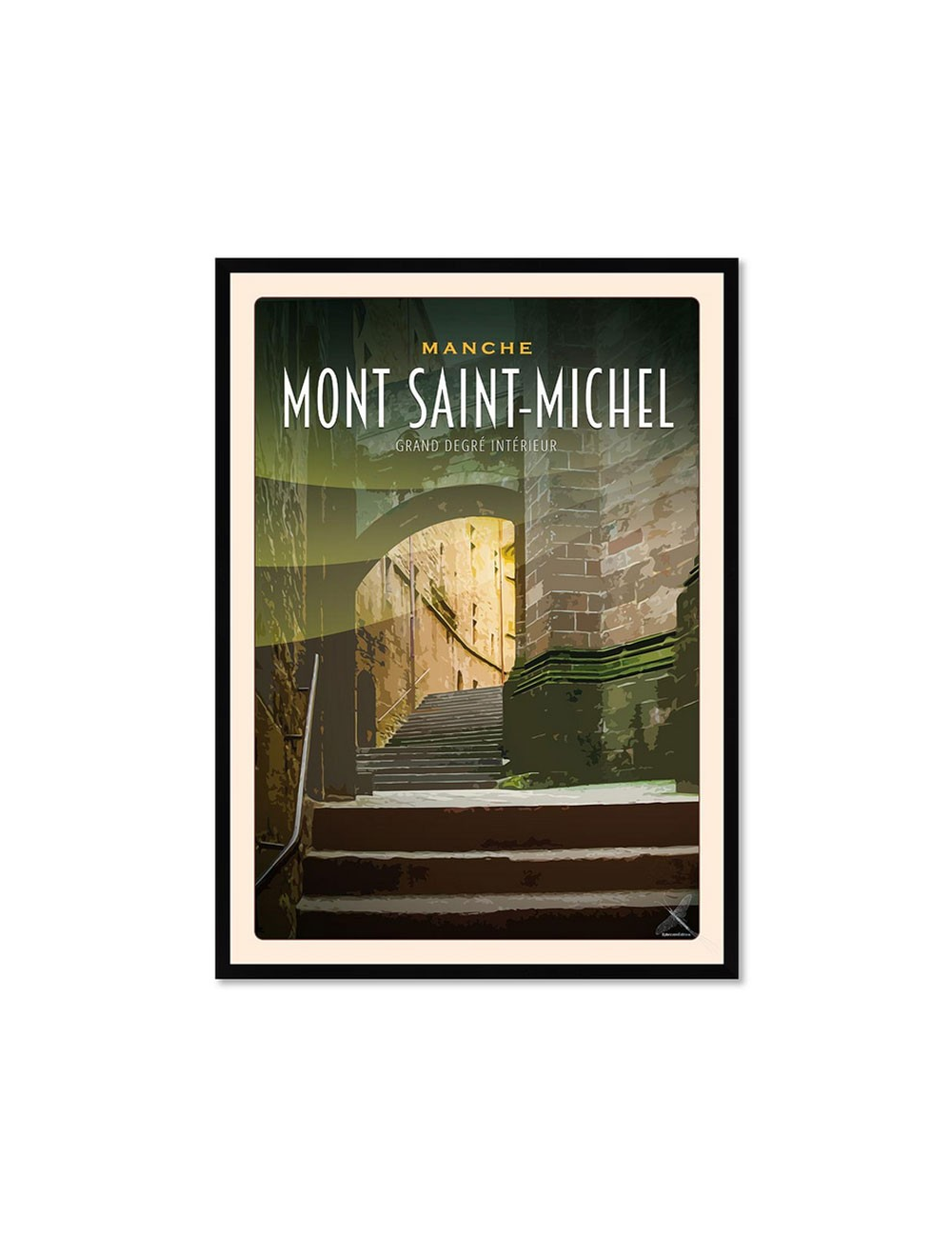 Affiche rétro Mont Saint-Michel encadrée – Escalier intérieur