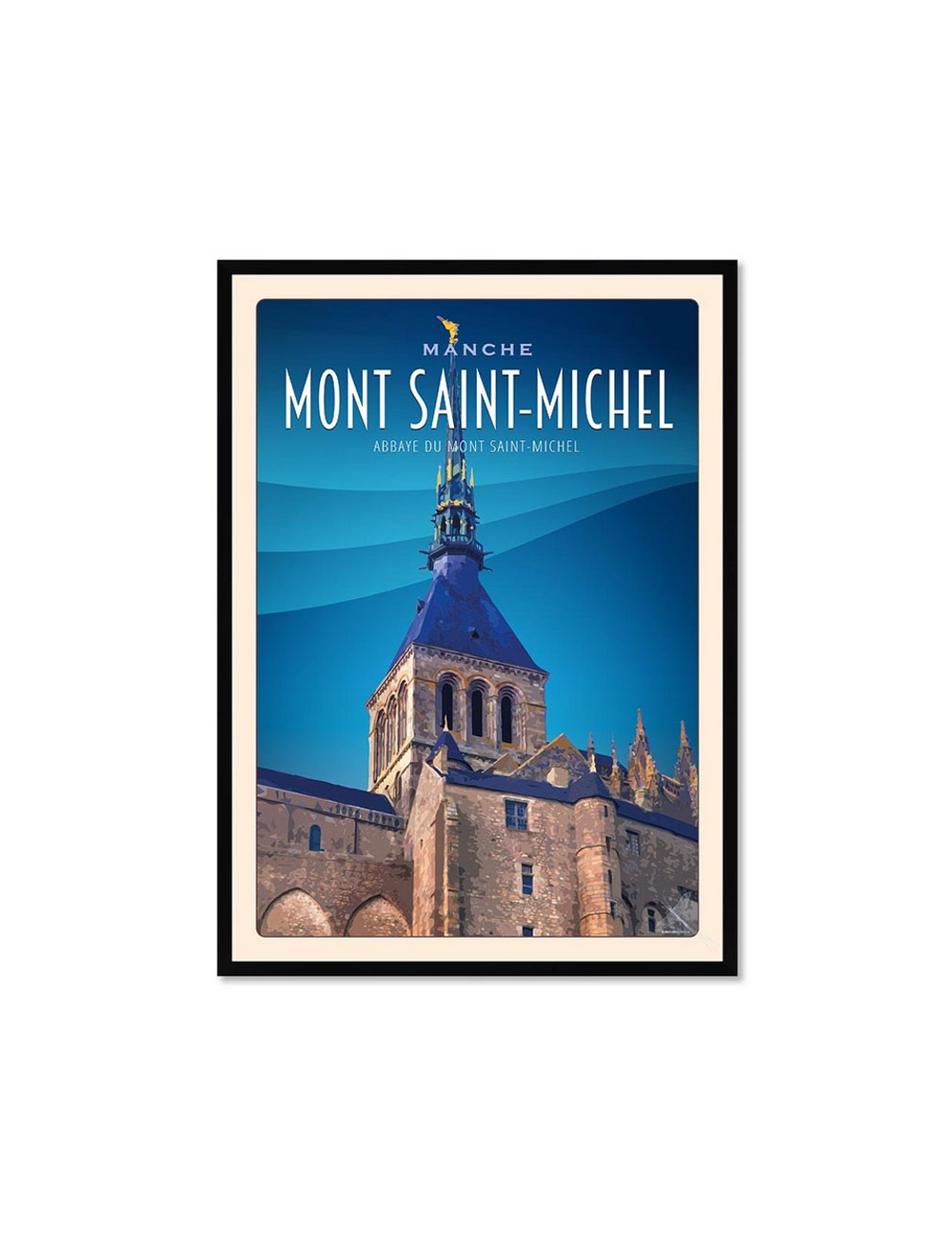 Affiche rétro Mont Saint-Michel encadrée – Clocher de l’abbaye