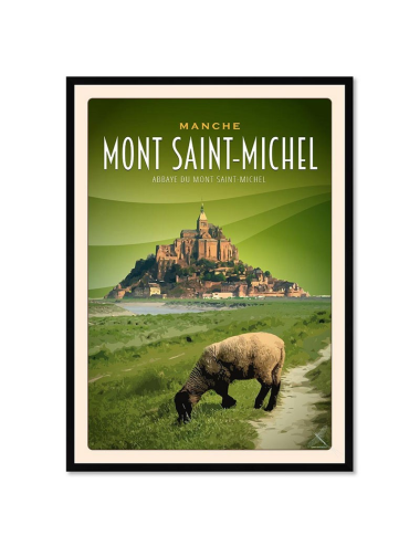 Affiche rétro Mont Saint-Michel encadrée – Mouton et abbaye