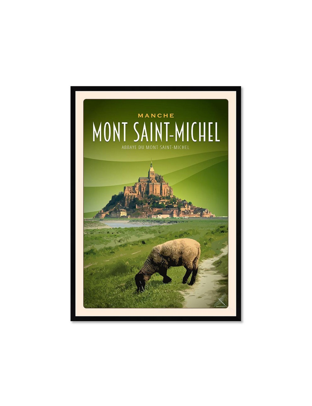 Affiche rétro Mont Saint-Michel encadrée – Mouton et abbaye