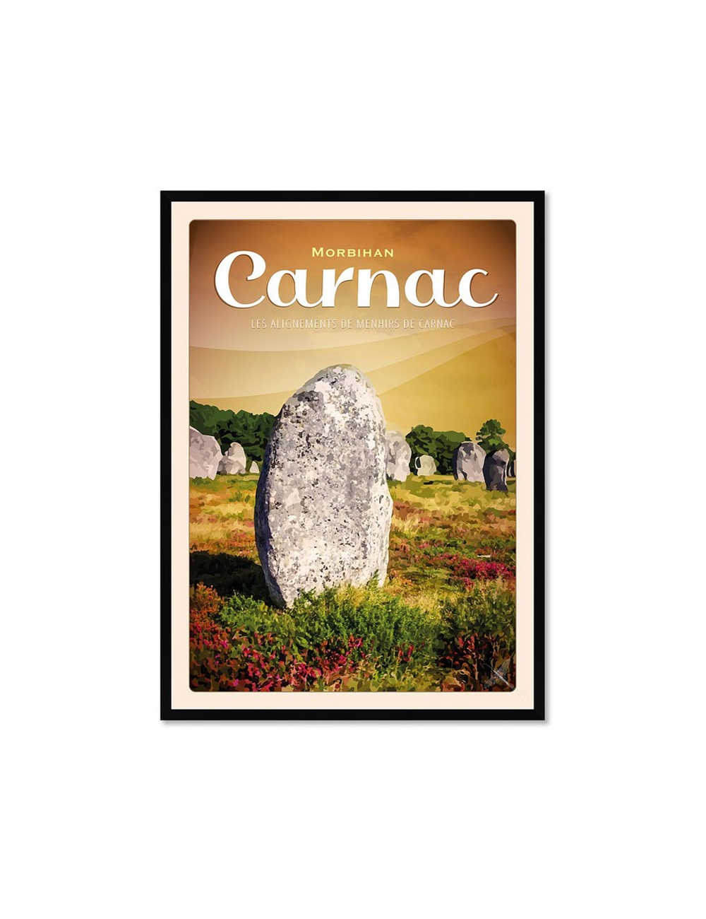 Affiche rétro Carnac encadrée – Menhirs du Morbihan