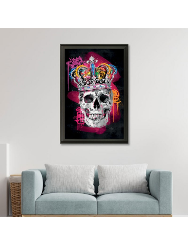 Tableau design encadré de ROMARIC" Le crâne couronné " XXL 80x120cm