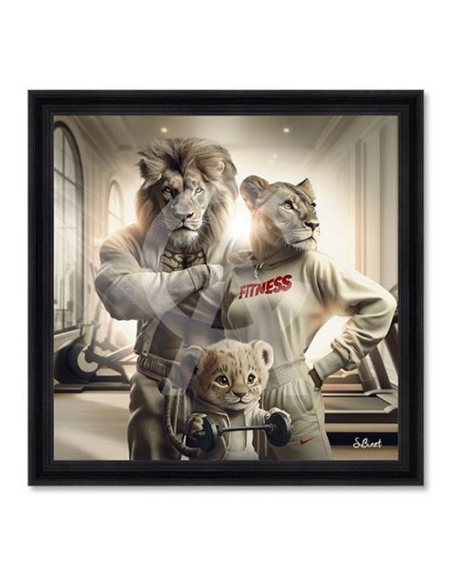 Tableau Lions Fitness – Sylvain Binet – grand format 100x100 cm