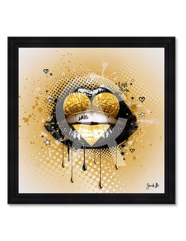 "Love Gold" de Sarah B : une tableau pop art alliant noir et or.