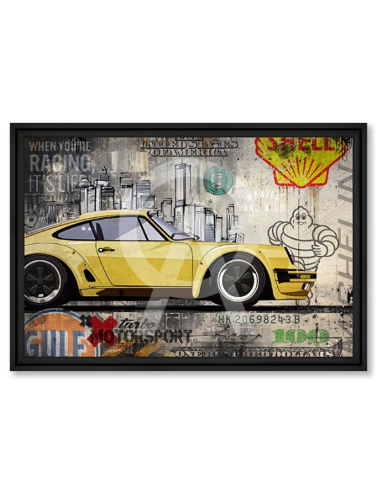 Tableau Porsche 911 Turbo jaune – Street art déco auto par Rubix