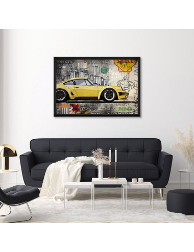 Tableau Porsche 911 Turbo jaune – Street art déco auto par Rubix