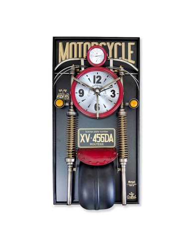 Sculpture murale moto rouge avec horloge