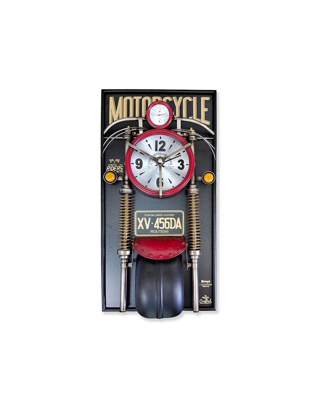 Sculpture murale moto rouge avec horloge