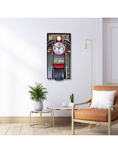 Sculpture murale moto rouge avec horloge