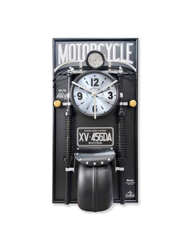 Sculpture murale moto métal avec horloge