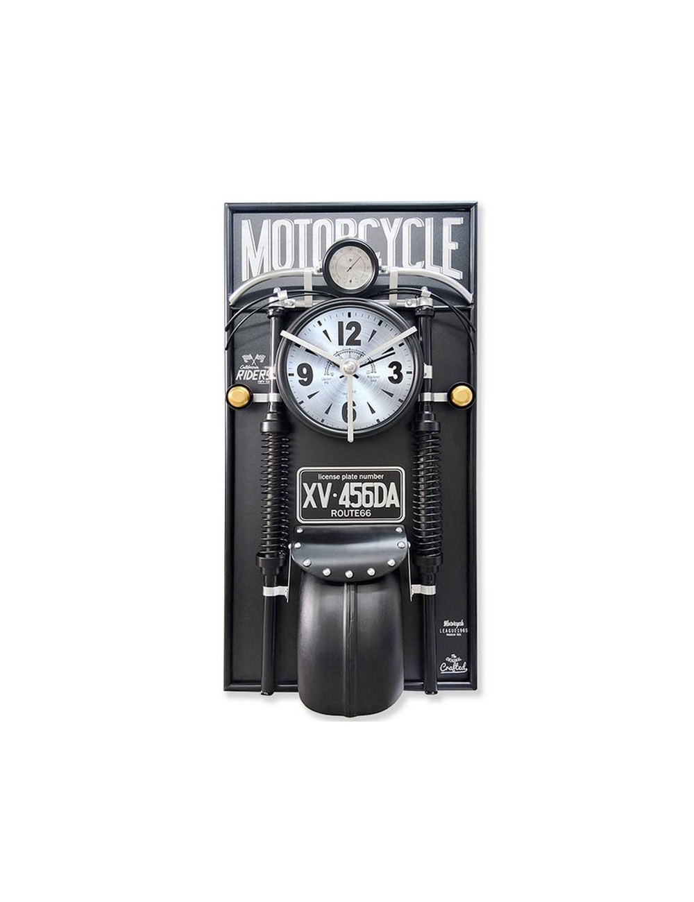 Sculpture murale moto métal avec horloge