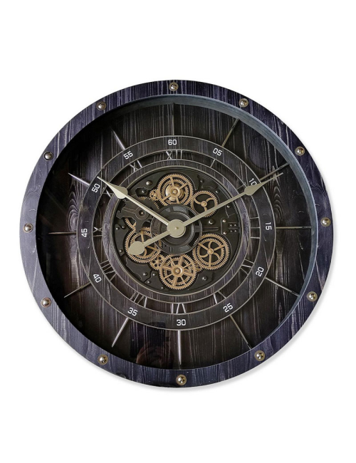 Horloge à engrenages bois et métal