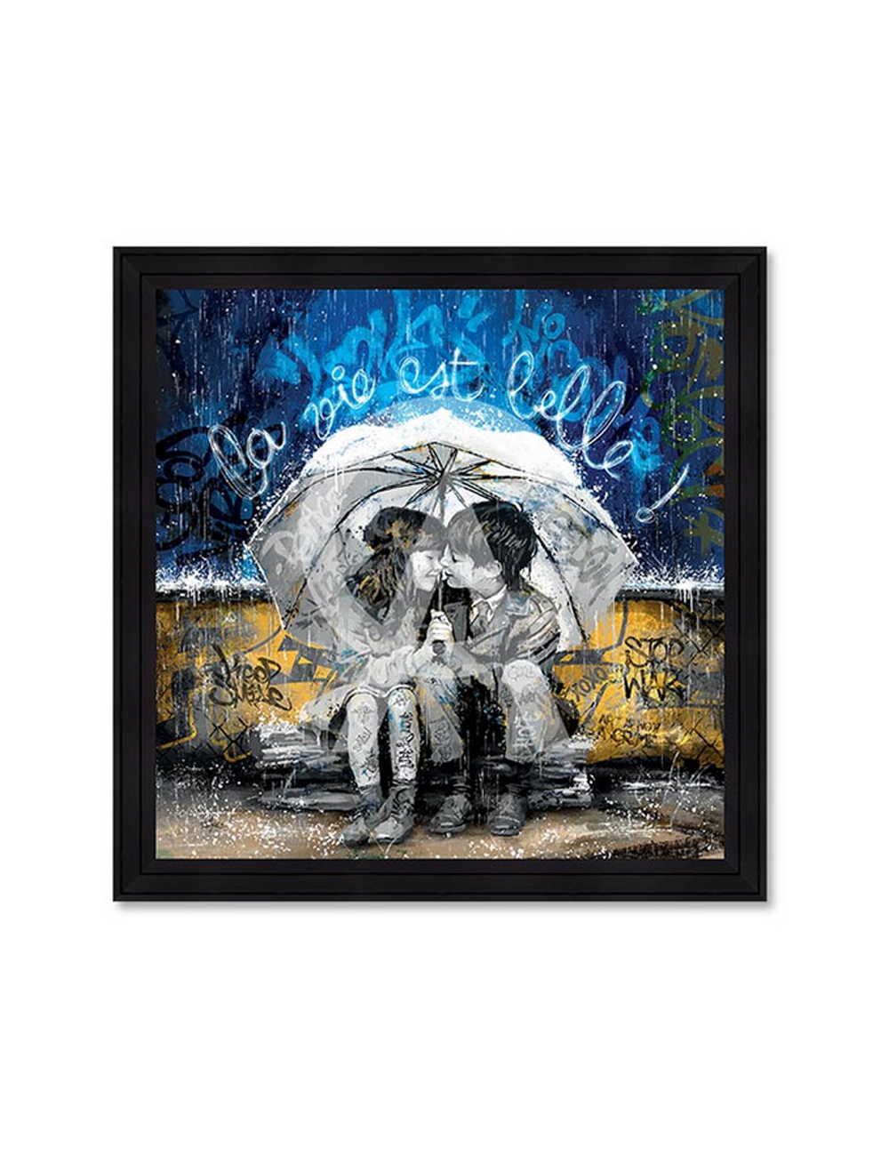 Les amoureux sous la pluie - Romaric-80x80cm