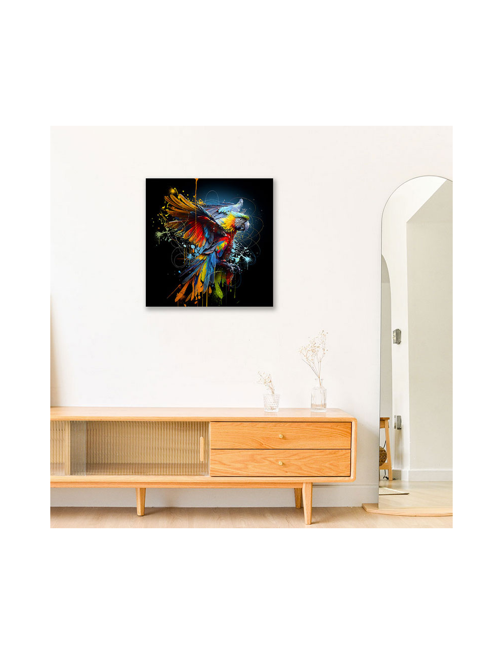 Tableau Déco Sur Verre Trempé 100x50 Cm - Motif Perroquets Sur La Branche - Style Moderne - Neuf