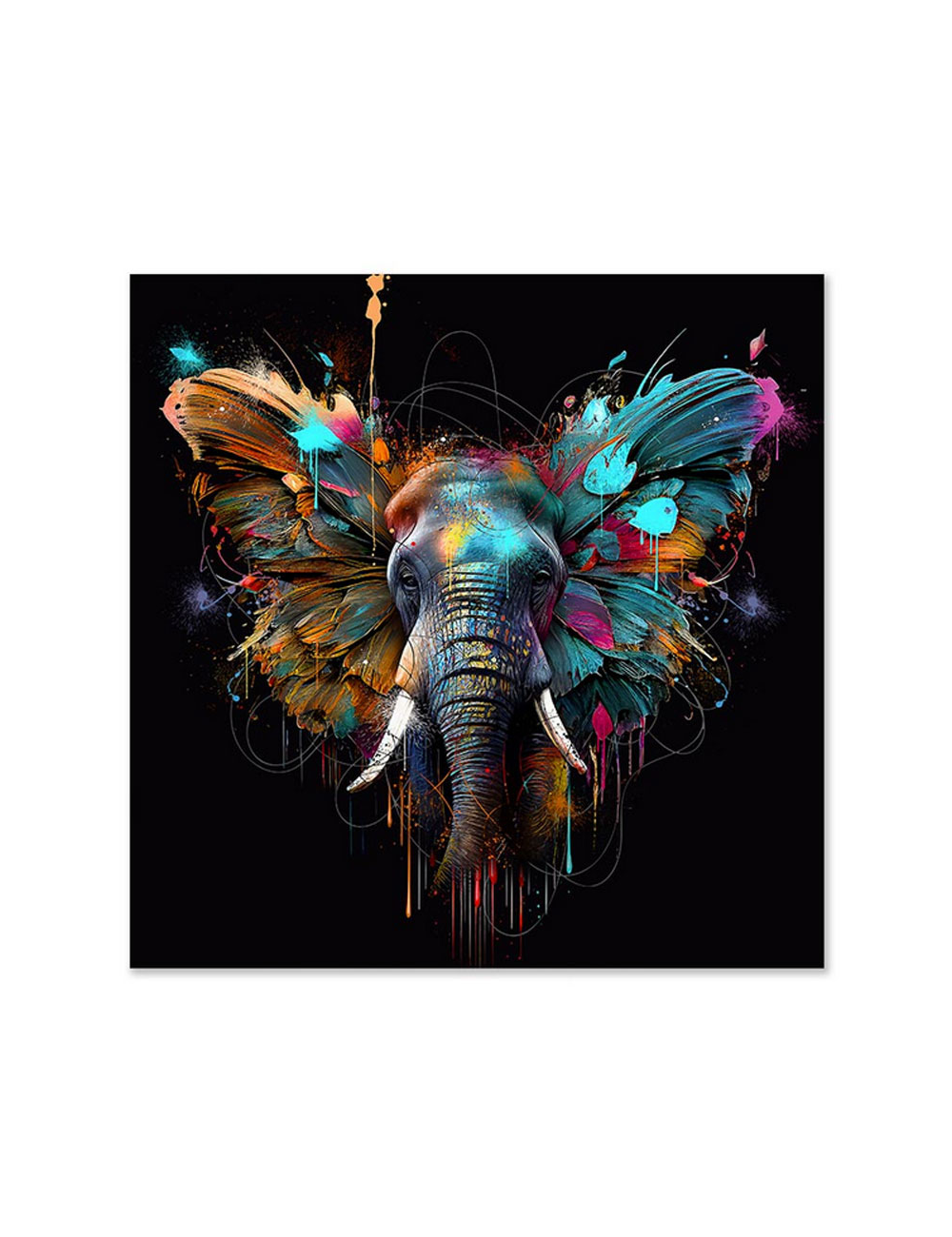 "Eléphant color"- Tableau en verre