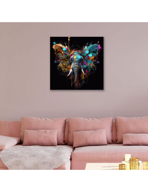 "Eléphant color"- Tableau en verre