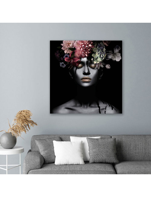 "Beauté fleurie "-Tableau en verre-100x100