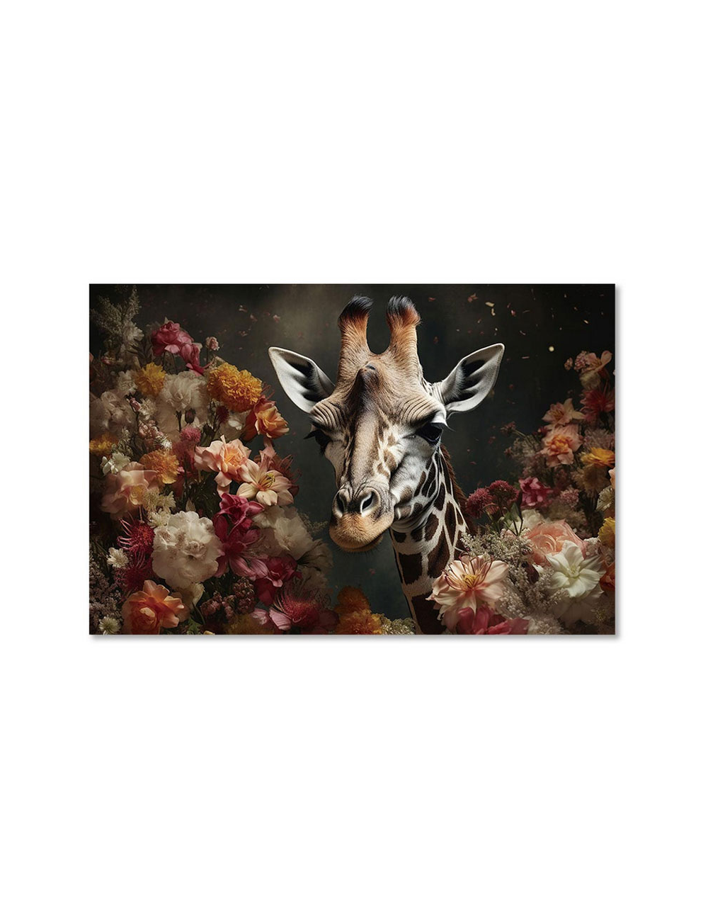Tableau en verre Girafe et fleurs
