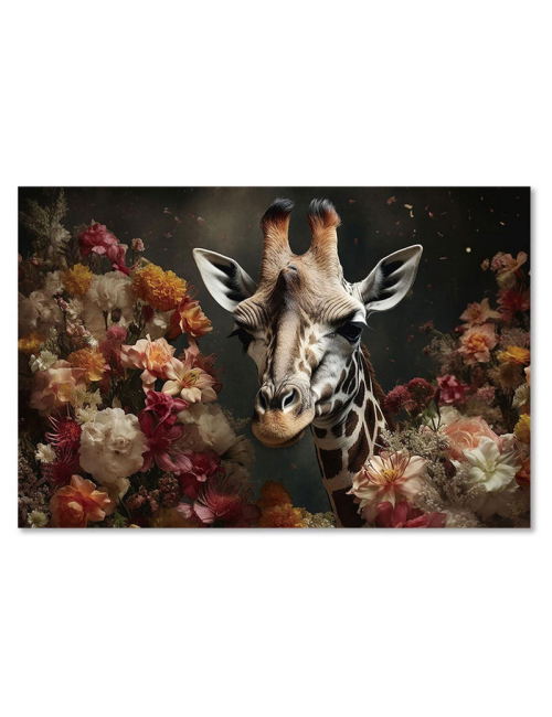 Tableau en verre Girafe et fleurs