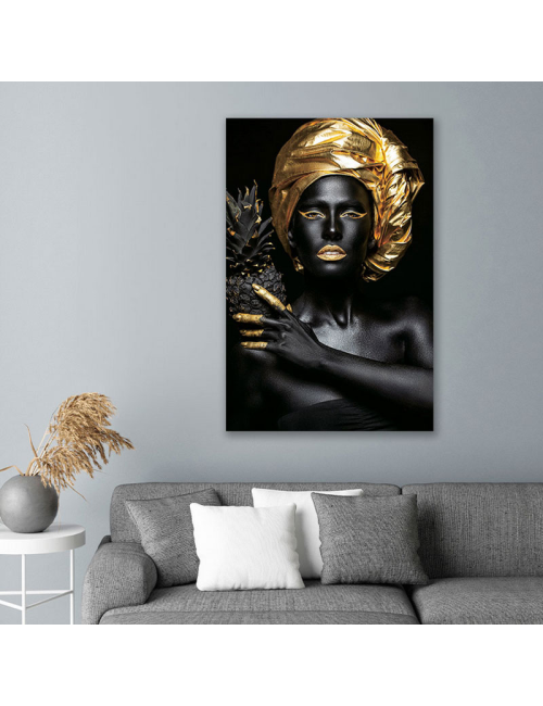 Tableau en verre noir et or