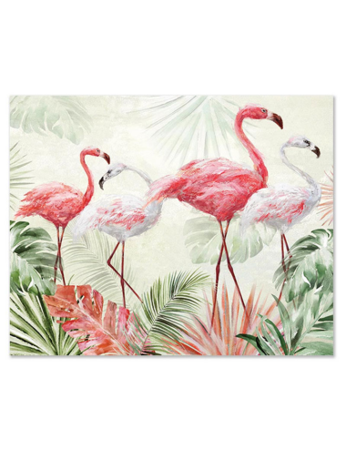 Tableau flamants roses vintage – feuillage tropical 40x50 cm