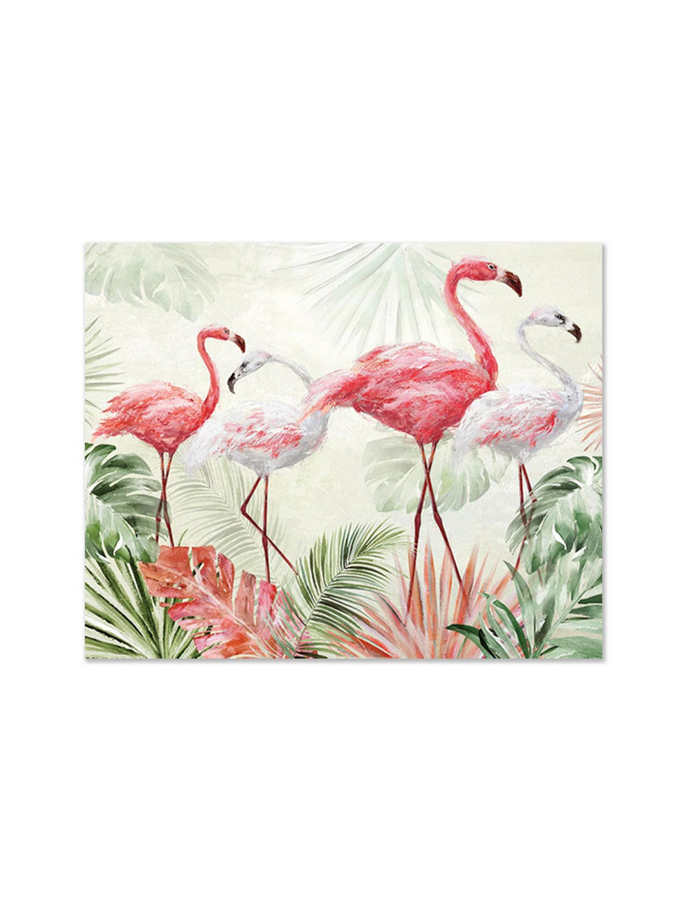 Tableau flamants roses vintage – feuillage tropical 40x50 cm