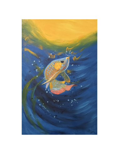 Tableau poisson doré 80x120 – peinture murale colorée