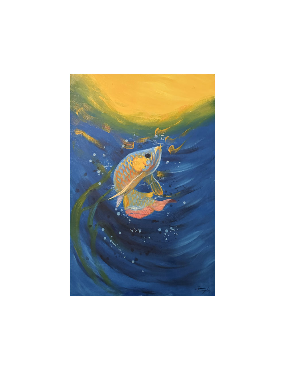 Tableau poisson doré 80x120 – peinture murale colorée