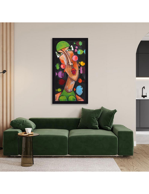 Tableau La Tête dans l’Aquarium par Martine Gonnin, pop art