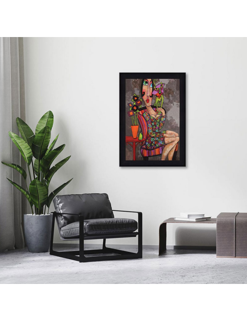 Tableau Le Chat Vert 80x120cm – Martine Gonnin