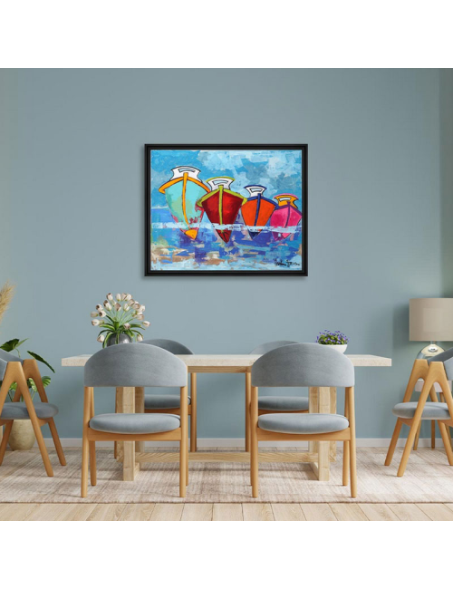 Sur fond bleu 80x100cm – Martine Gonnin
