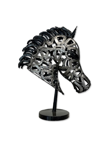 Sculpture tête de cheval en métal noir 85x60 cm